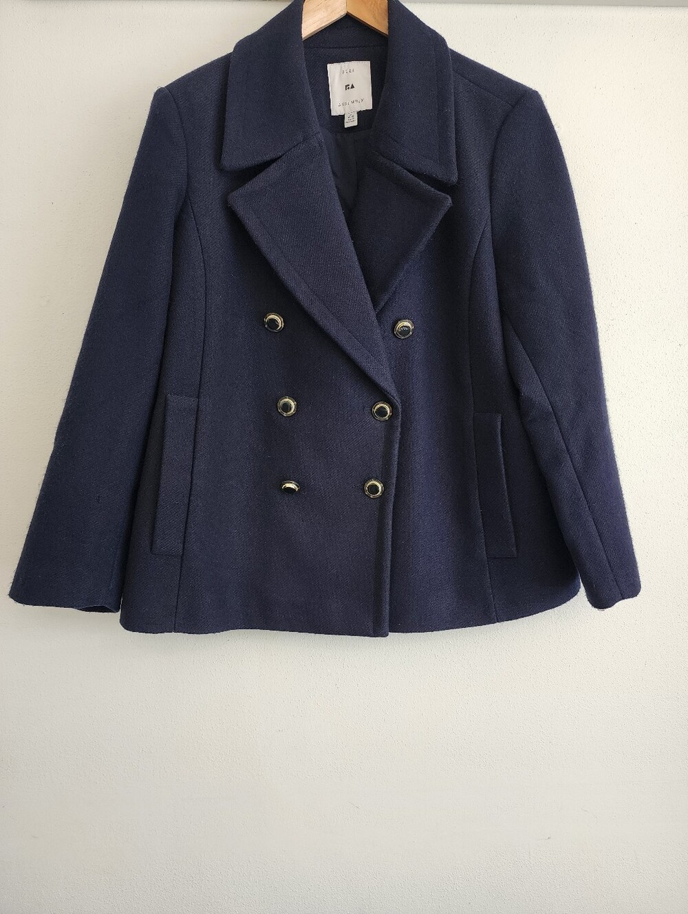 Classic Navy Blue Peacoat Double Breasted Tailored Jacket Wool Blend XL 16 18 - Picture 3 of 11